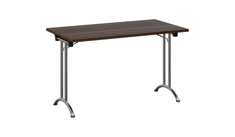 SLC 125 chrom skládací jednací stůl 1250x700, deska 25 mm, podnož chrom, deska ořech královský